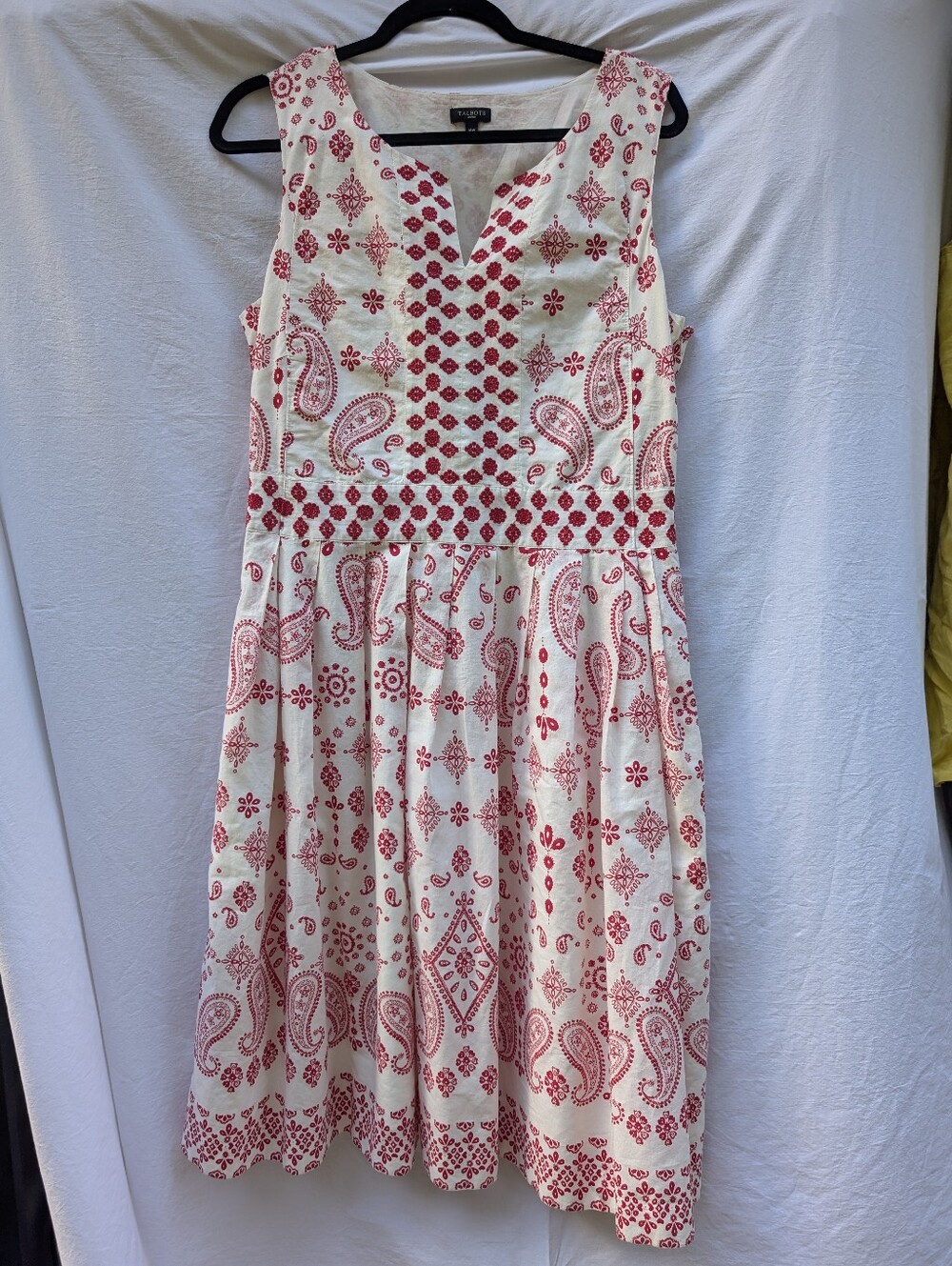 Talbots Cotton Paisley Bandana A-Line Dress w Pockets Off-White Red Sz 14W - Picture 3 of 11